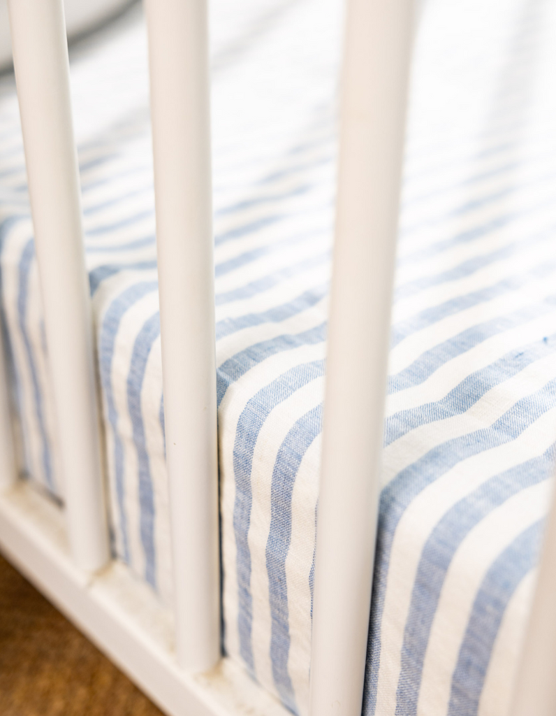 Blue Stripe Linen Cot Sheet by Salt Living
