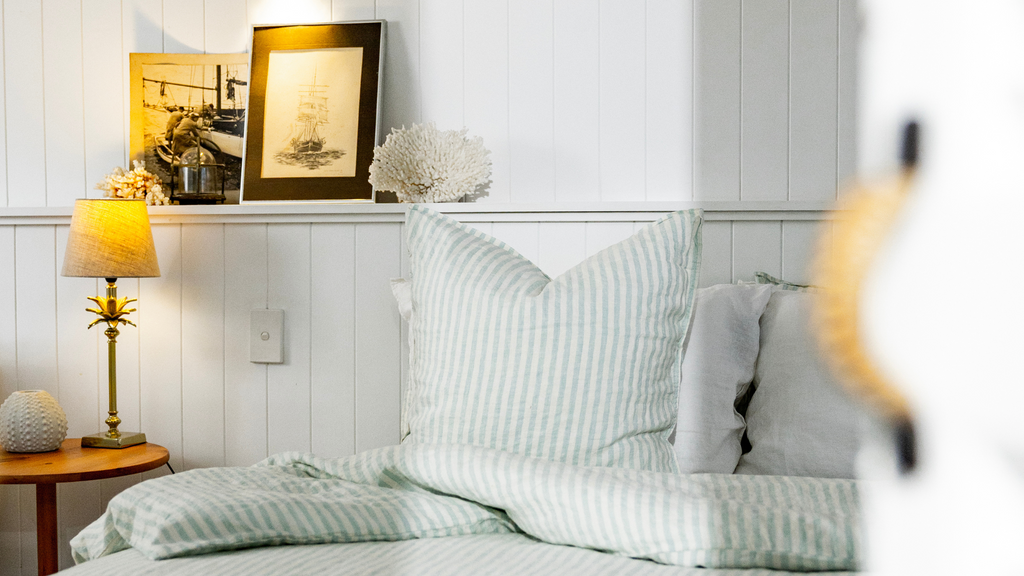 Seafoam Green Linen Quilt Cover and Linen Euros Pillowcases