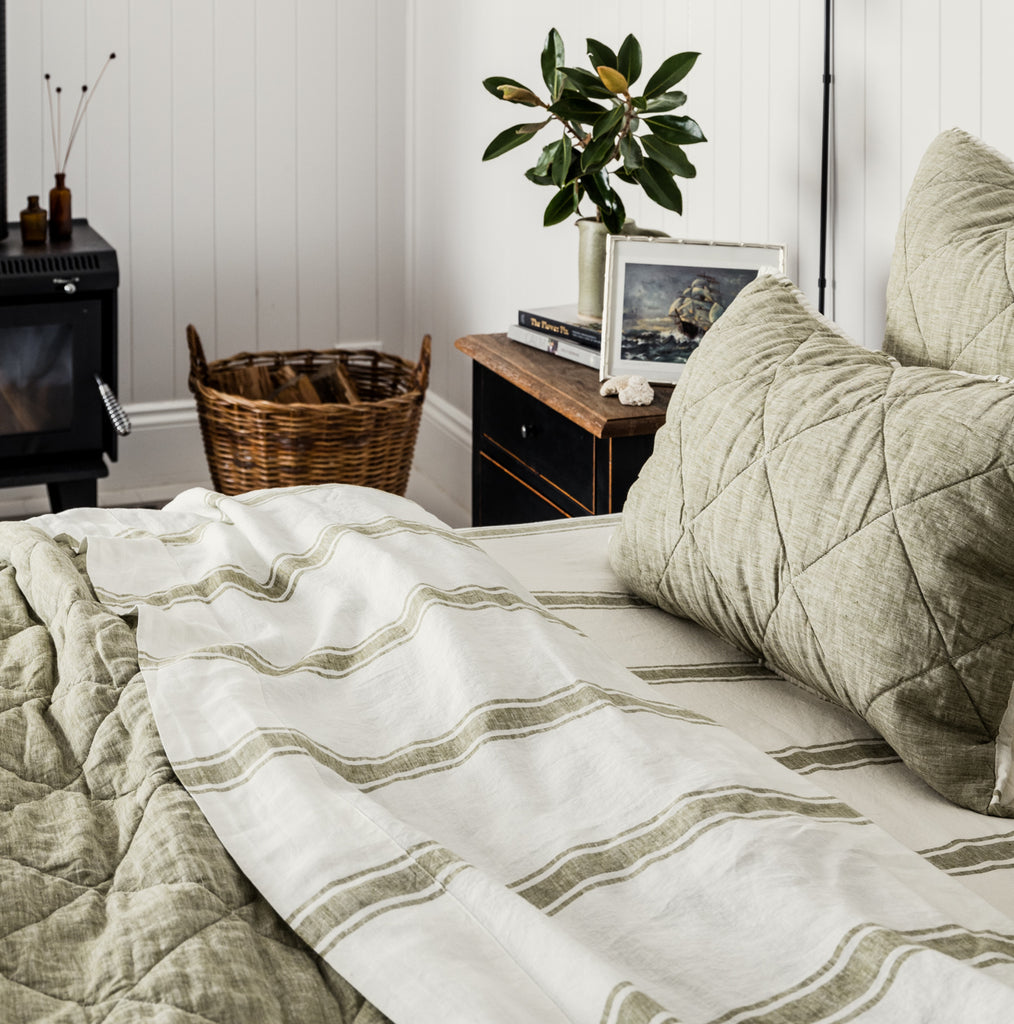 Linen Flat Sheets in Ticking Stripe by Salt Living