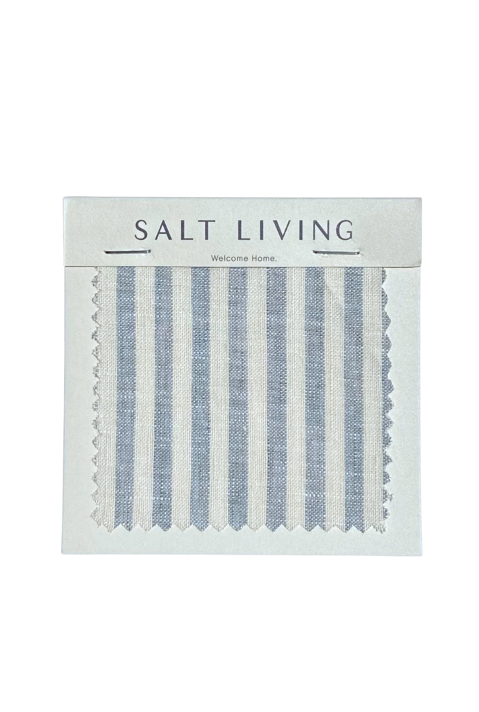Pack of fabric swatches with blue and white striped pattern on a white background, branded 'Salt Living'.