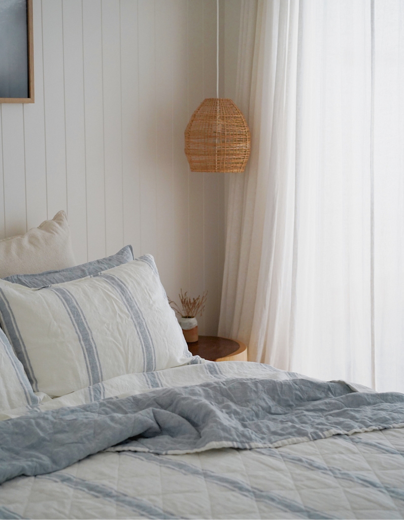 Linen Quilt in French Blue Ticking Stripe 