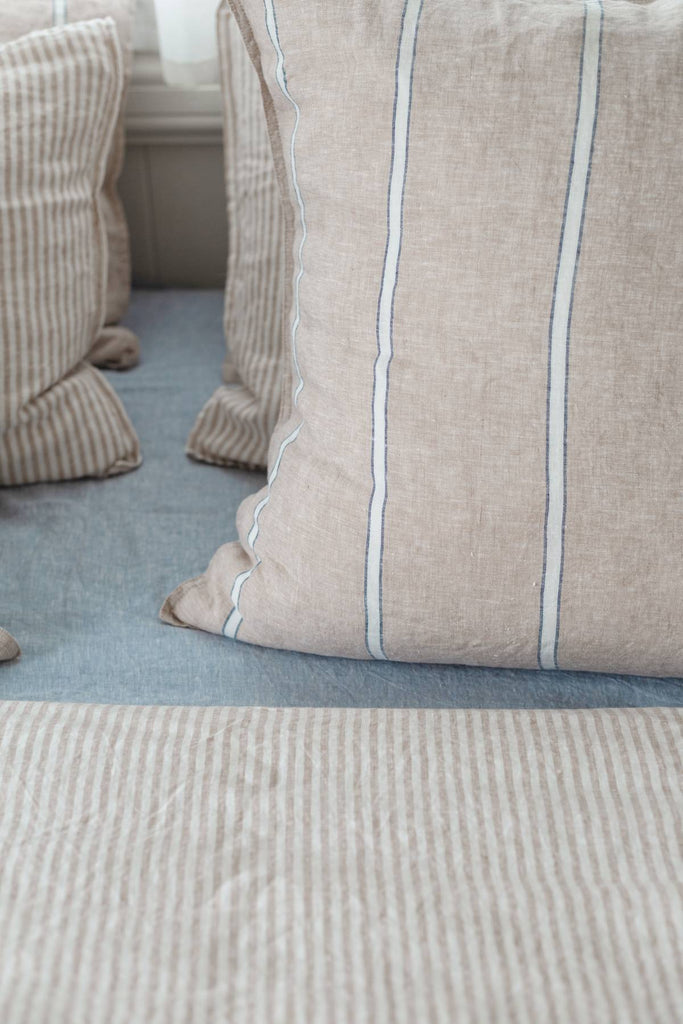 100% French Linen Pillowcase Pair- Sand Stripe