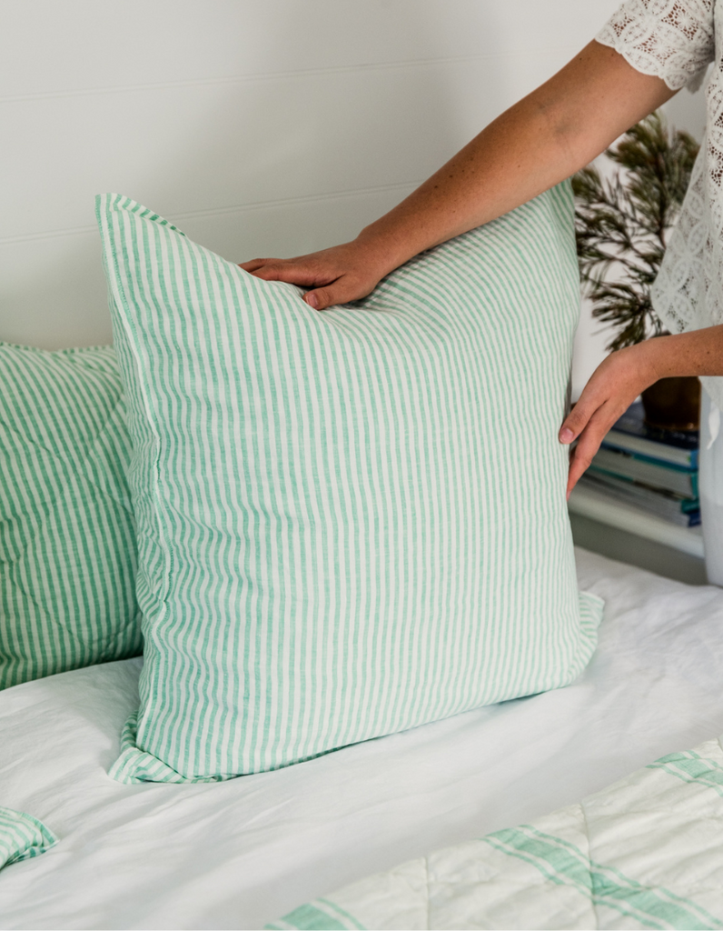  Euro Pillowcase Set - Sea Green Thin Stripe – Linen Bedding