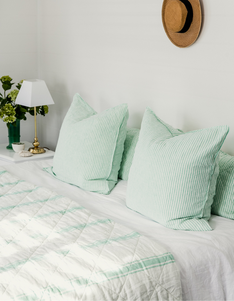  Euro Pillowcase Set - Sea Green Thin Stripe – Linen Bedding