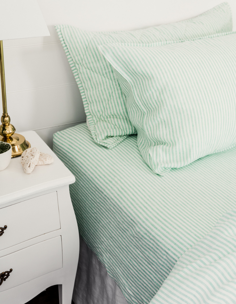 Pillowcase Set - Sea Green Thin Stripe Yarn Dyed – Linen Bedding