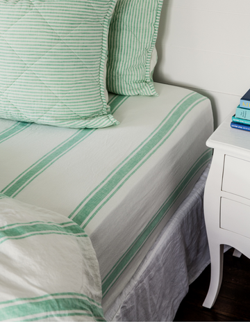  Fitted Sheet in Sea Green Ticking Stripe – Linen Bedding