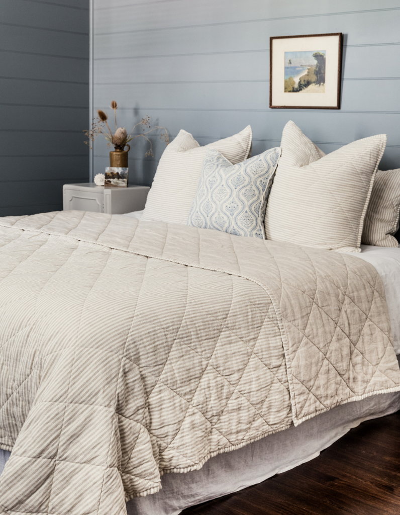 Quilted Euro Sham - Natural Stripe – French Linen Bedding
