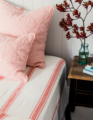 Fitted Sheet - Red Coral Ticking Stripe – Linen Bedding