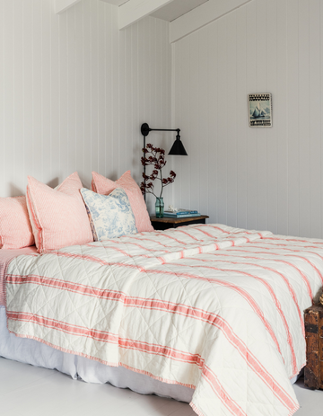 Reversible Quilt - Red Coral Ticking Stripe – Linen Bedding