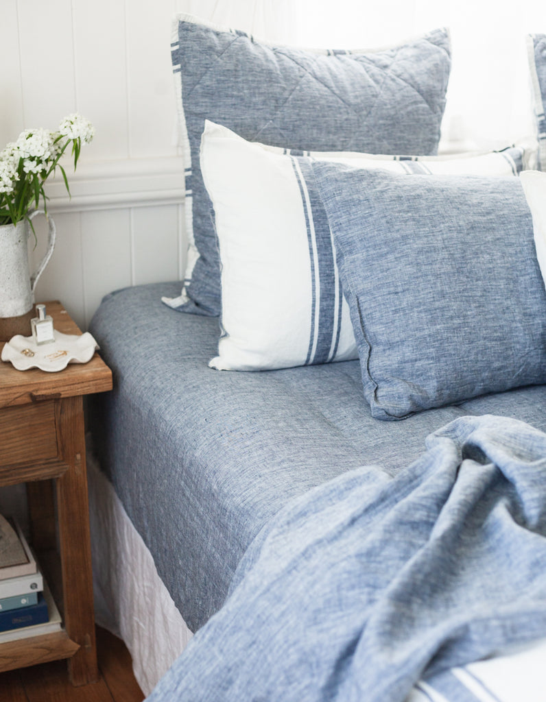 Yarn dyed indigo linen fitted sheet by Salt Living