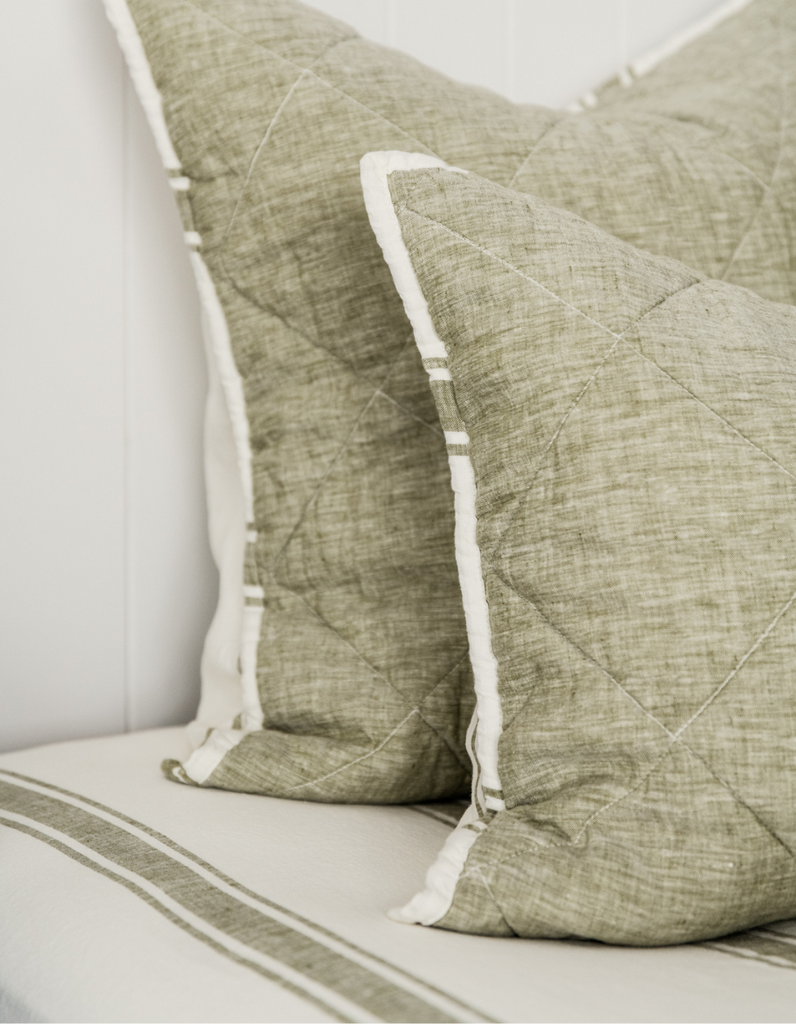 Quilted Pillow Sham - Kelp Green - French Flax Linen Bedding
