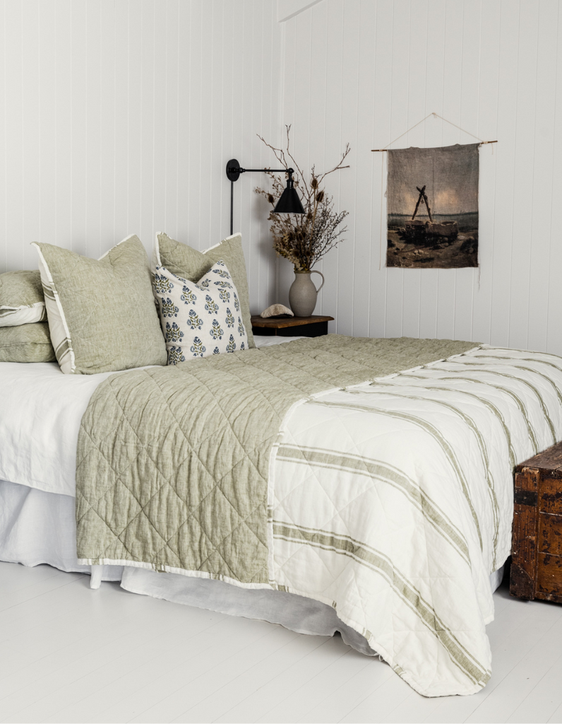 Quilted Euro Sham - Kelp Green – Linen Bedding