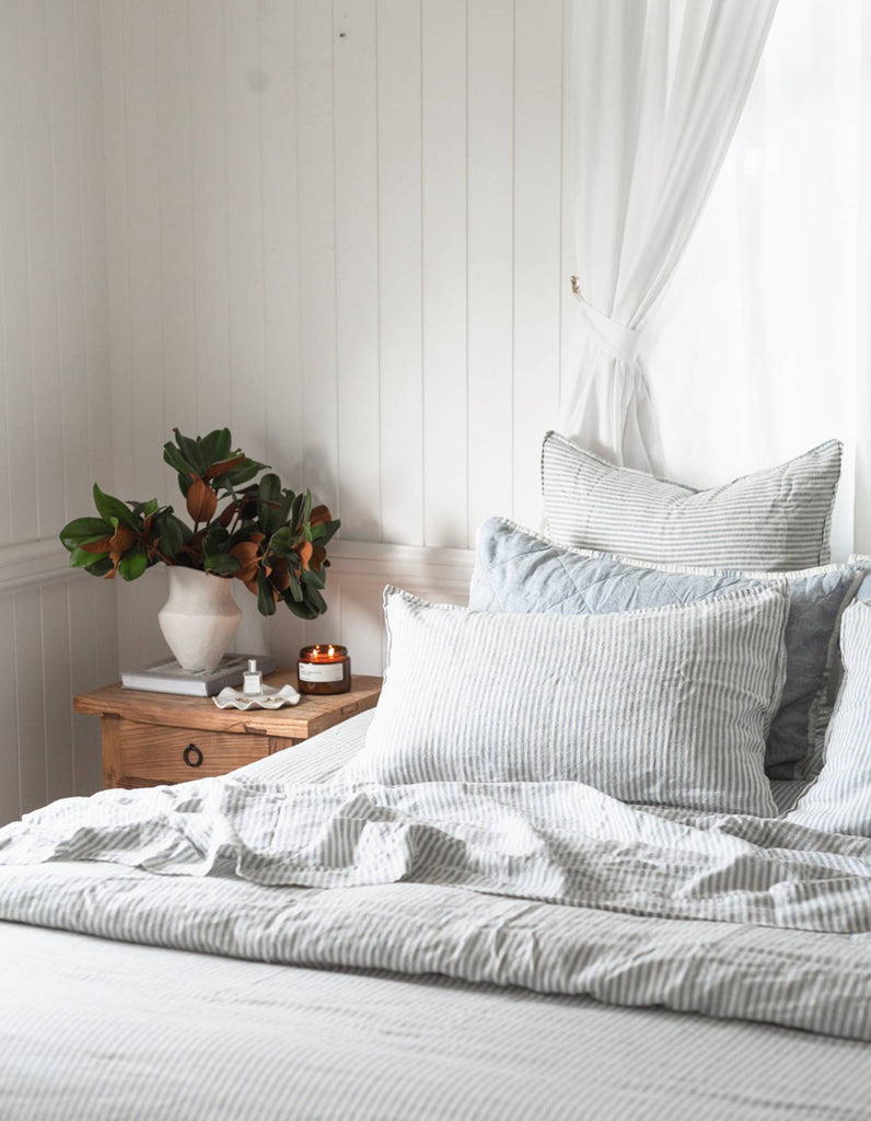 Linen Duvet Cover Set - French Blue Thin Stripe - Salt Living