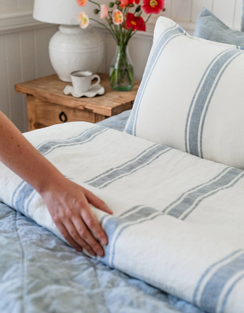 Linen Duvet Cover Set - French Blue Ticking - Salt Living
