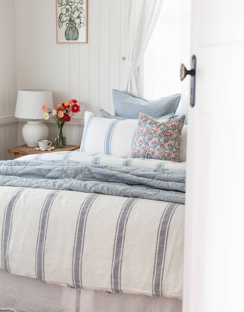 Linen Duvet Cover Set - French Blue Ticking - Salt Living