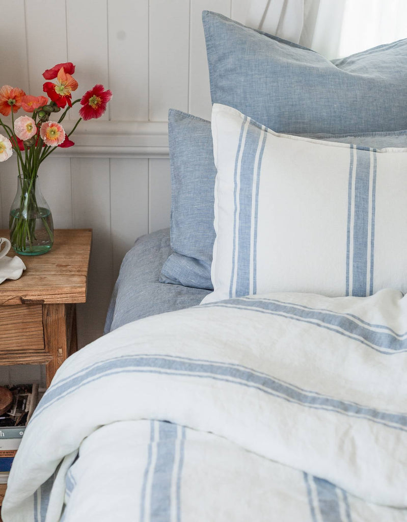 Linen Duvet Cover Set - French Blue Ticking - Salt Living