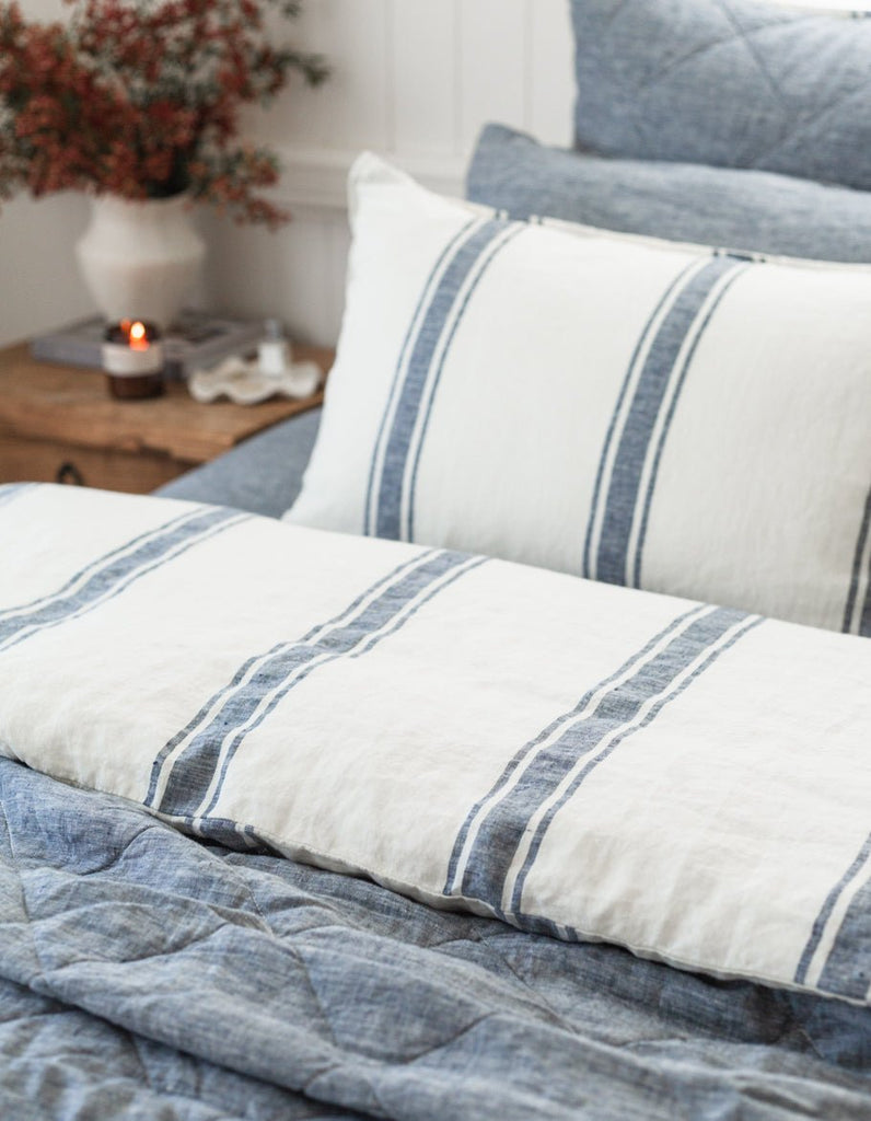Linen Duvet Cover Set - Indigo Ticking - Salt Living