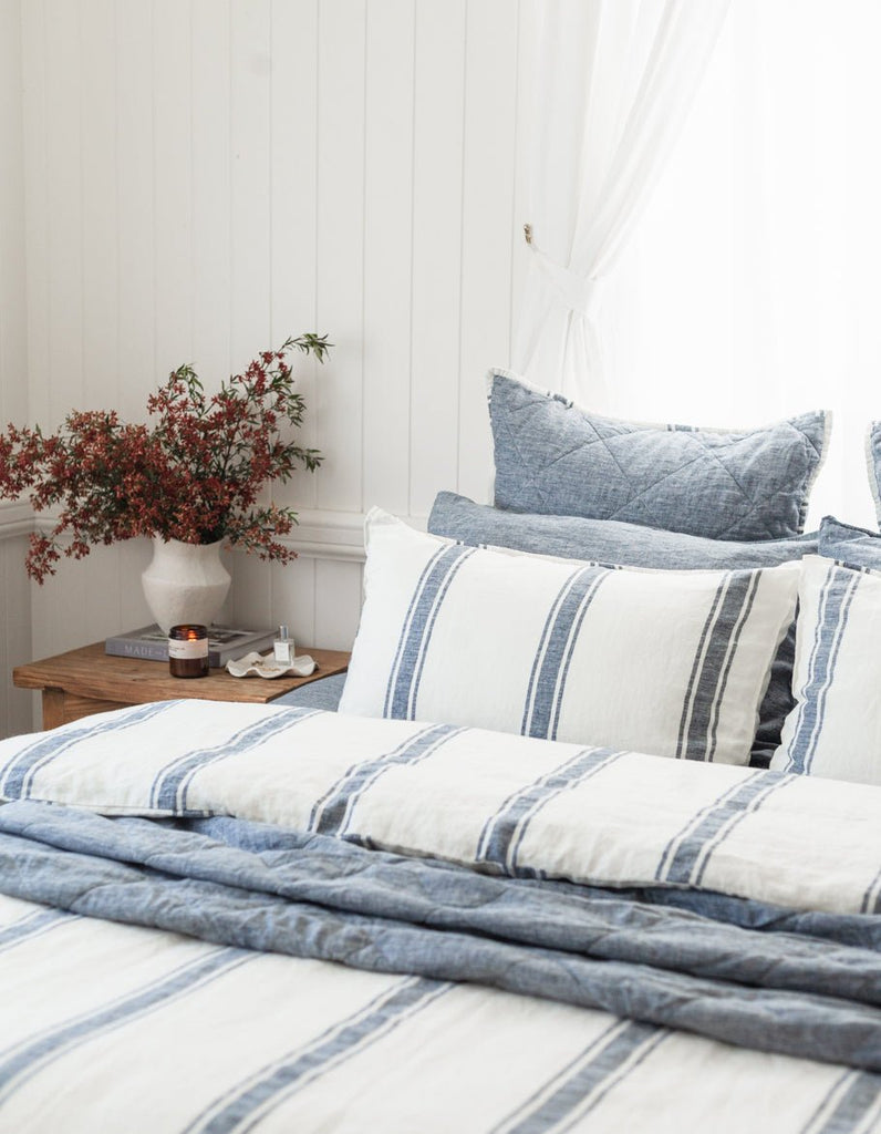 Linen Duvet Cover Set - Indigo Ticking - Salt Living