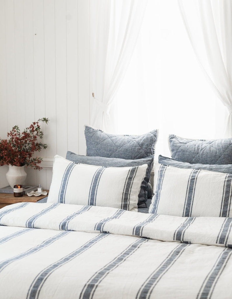 Linen Duvet Cover Set - Indigo Ticking - Salt Living