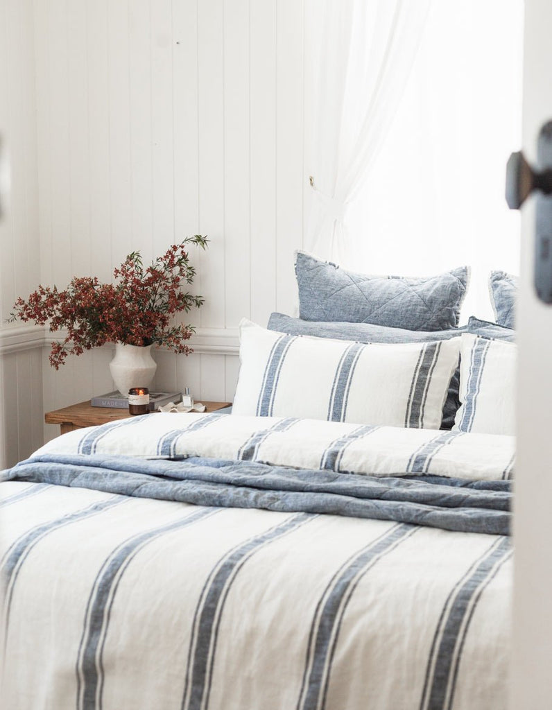 Linen Duvet Cover Set - Indigo Ticking - Salt Living