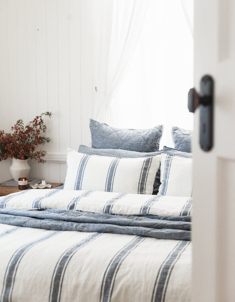 Linen Duvet Cover Set - Indigo Ticking - Salt Living