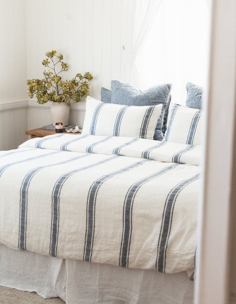 Linen Duvet Cover Set - Indigo Ticking - Salt Living