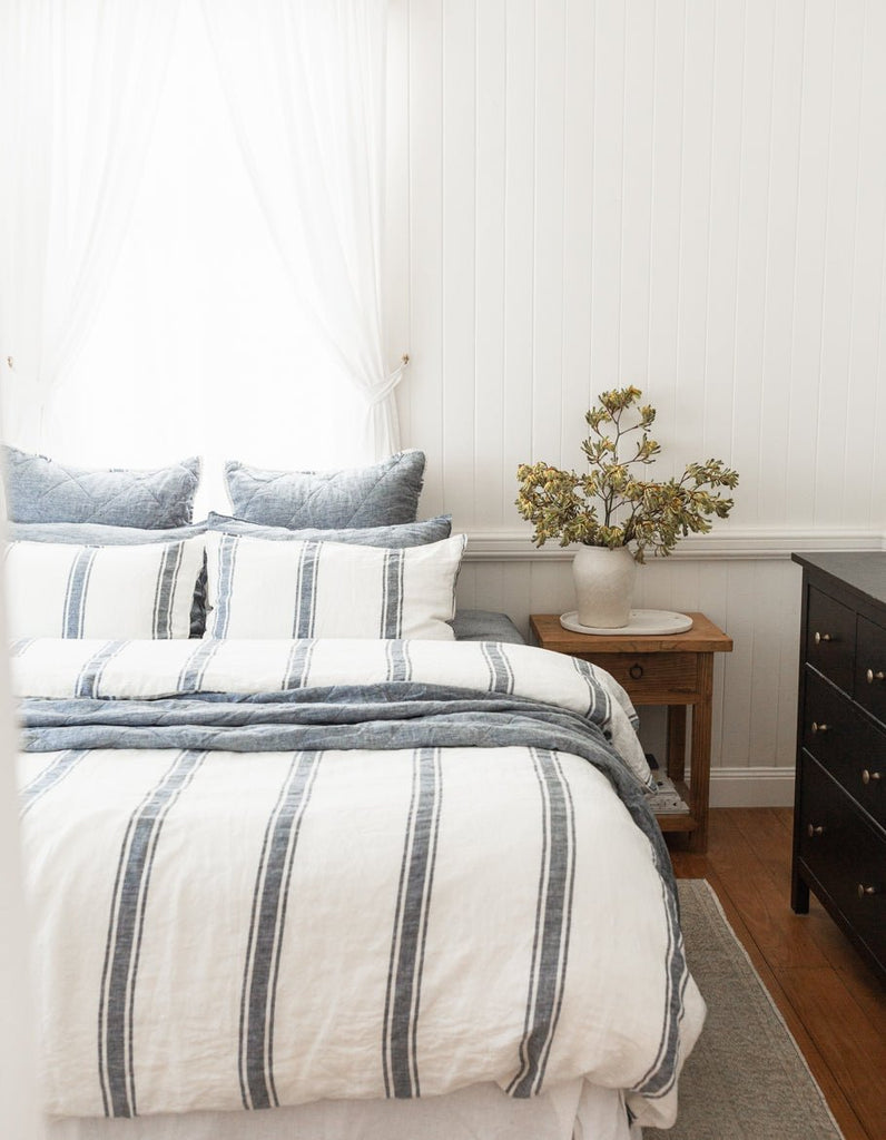 Linen Duvet Cover Set - Indigo Ticking - Salt Living