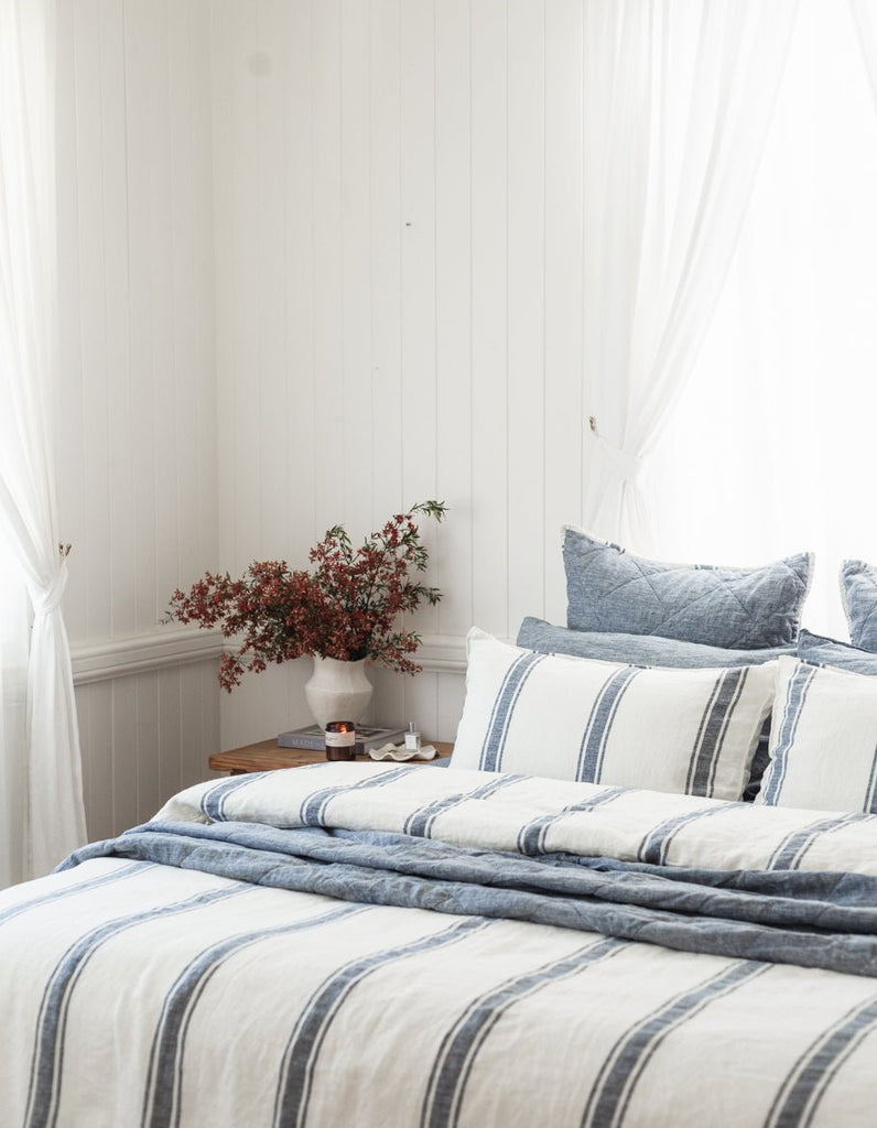 Linen Duvet Cover Set - Indigo Ticking - Salt Living