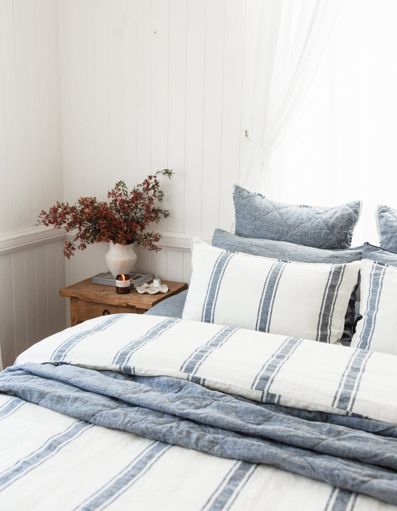 Linen Duvet Cover Set - Indigo Ticking - Salt Living