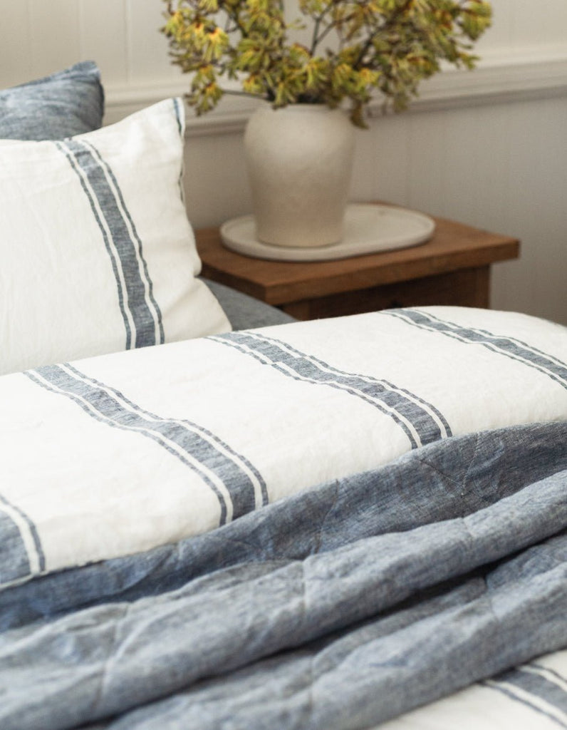 Linen Duvet Cover Set - Indigo Ticking - Salt Living