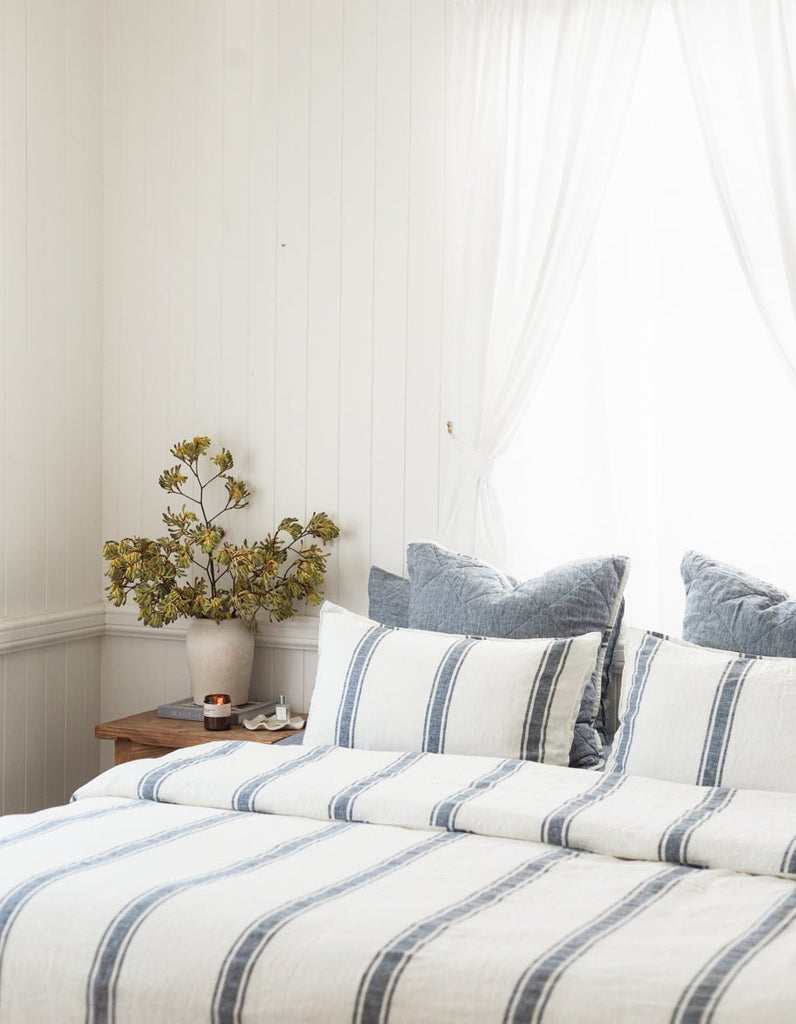 Linen Duvet Cover Set - Indigo Ticking - Salt Living