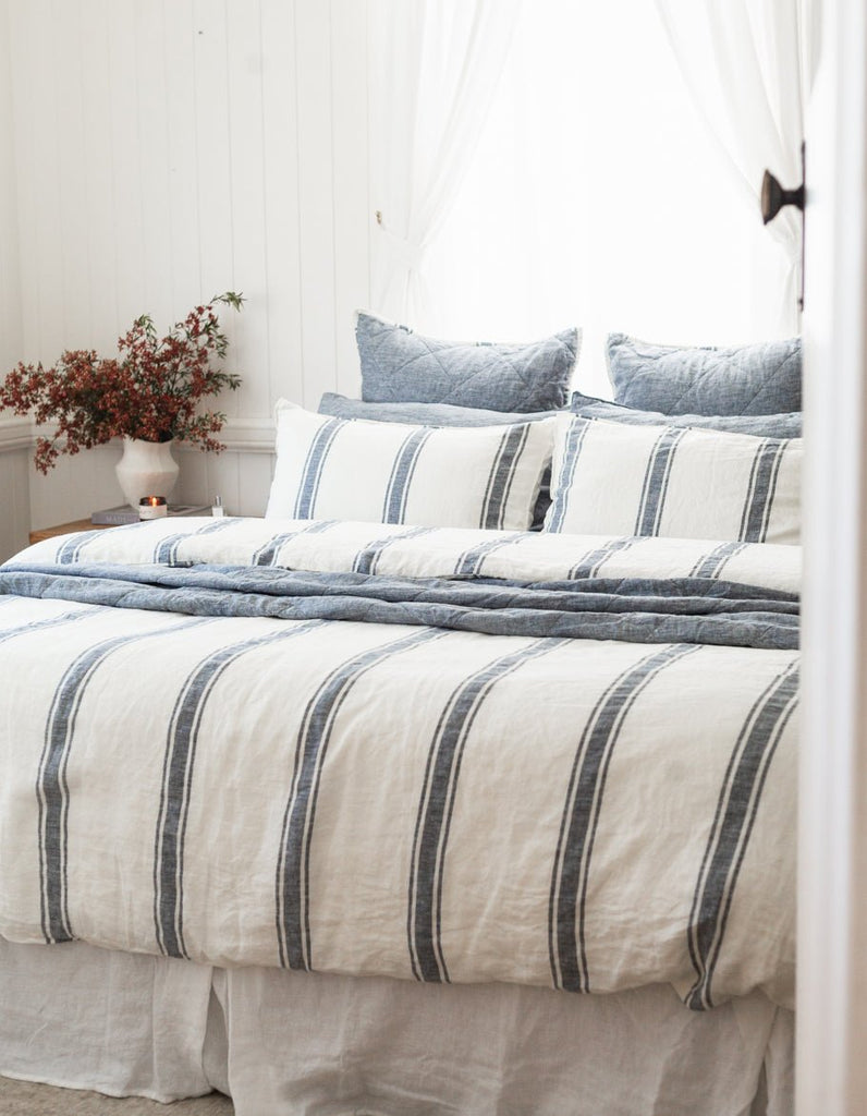 Linen Duvet Cover Set - Indigo Ticking - Salt Living
