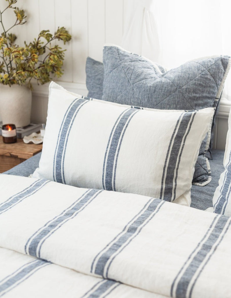 Linen Duvet Cover Set - Indigo Ticking - Salt Living