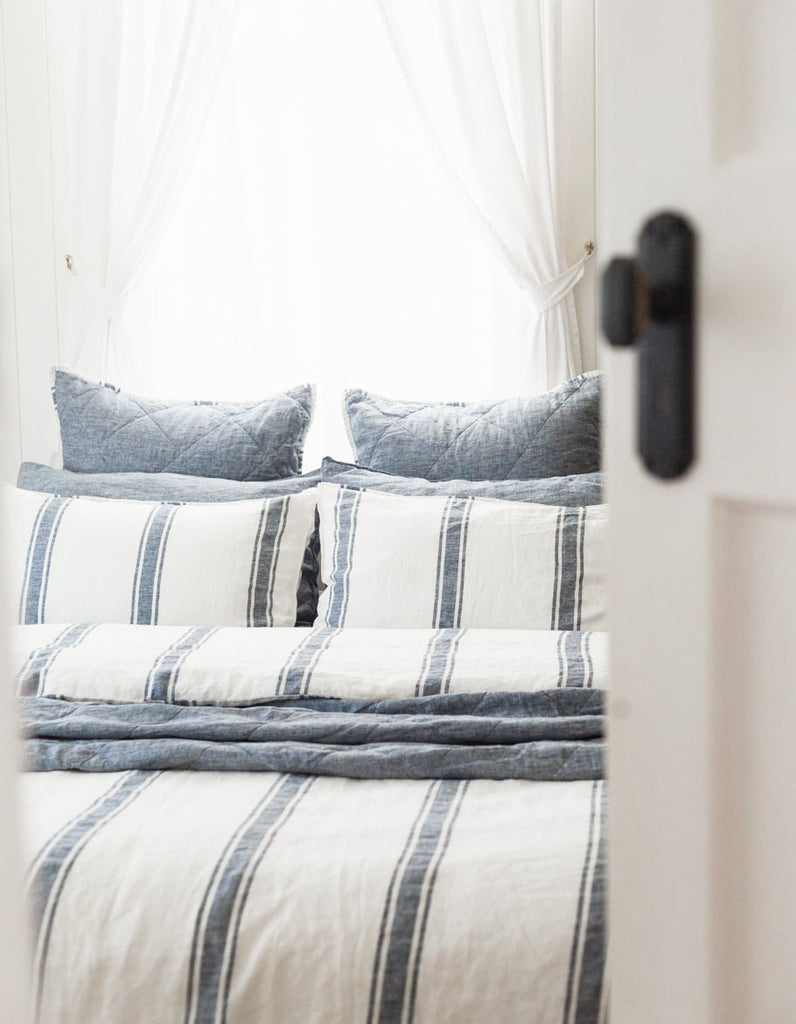 Linen Duvet Cover Set - Indigo Ticking - Salt Living