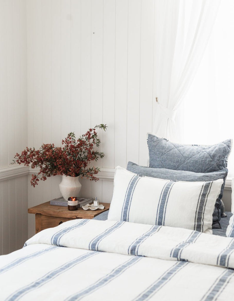 Linen Duvet Cover Set - Indigo Ticking - Salt Living
