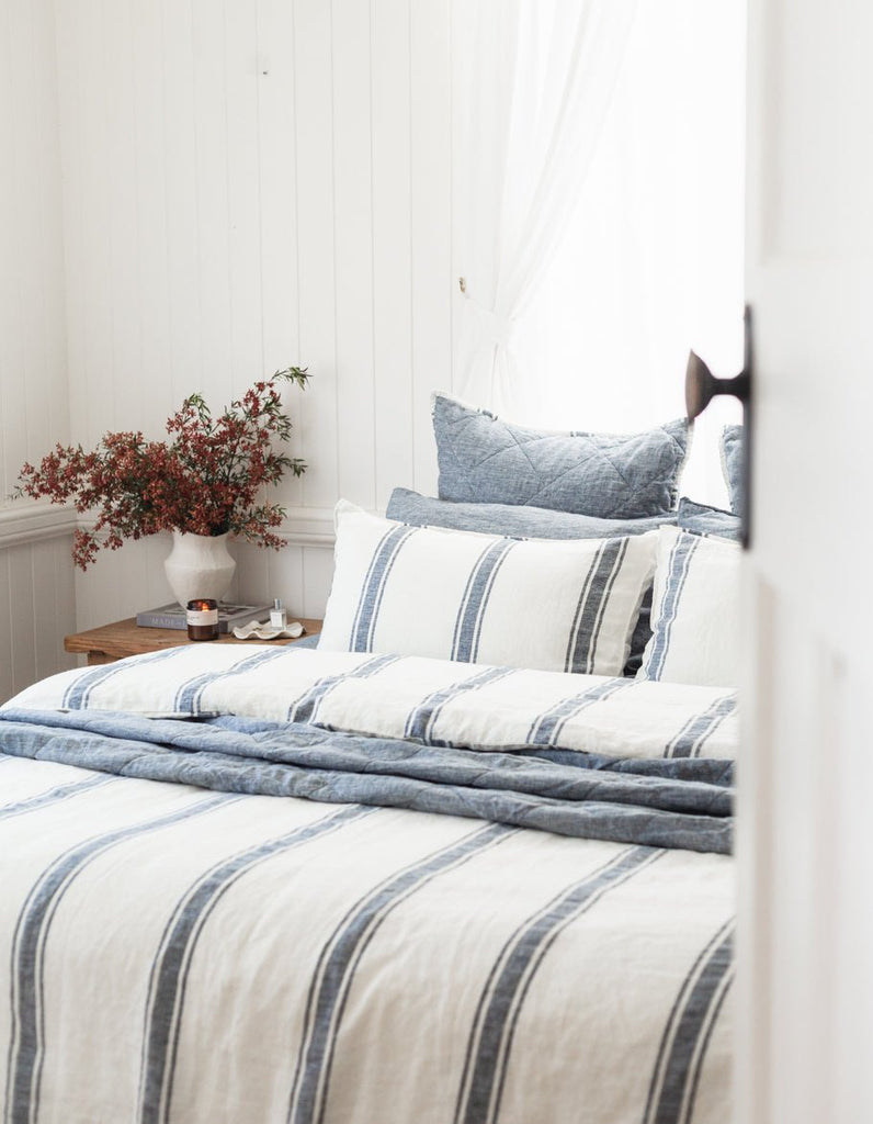 Linen Duvet Cover Set - Indigo Ticking - Salt Living