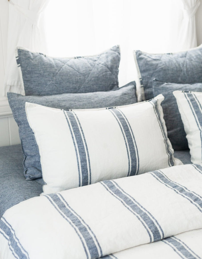 Linen Duvet Cover Set - Indigo Ticking - Salt Living