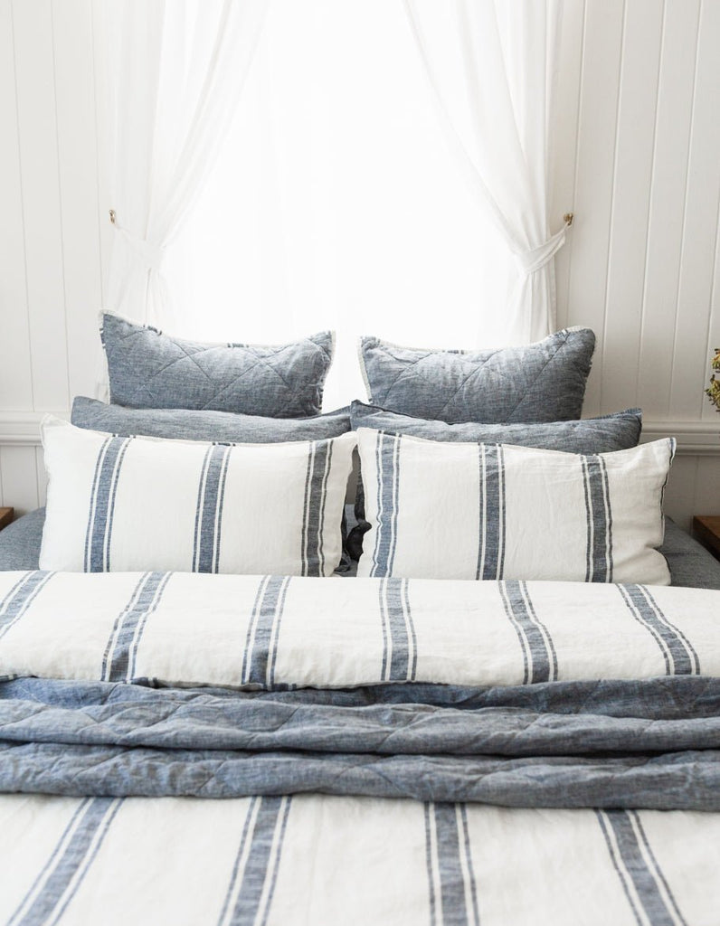 Linen Duvet Cover Set - Indigo Ticking - Salt Living