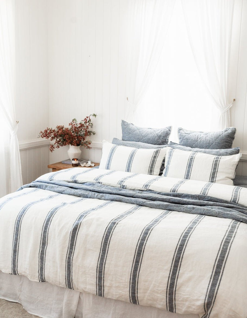 Linen Duvet Cover Set - Indigo Ticking - Salt Living