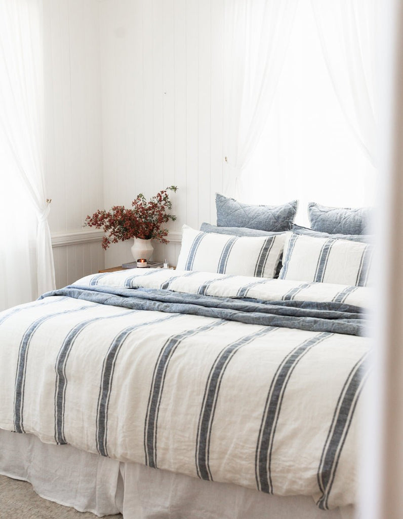 Linen Duvet Cover Set - Indigo Ticking - Salt Living