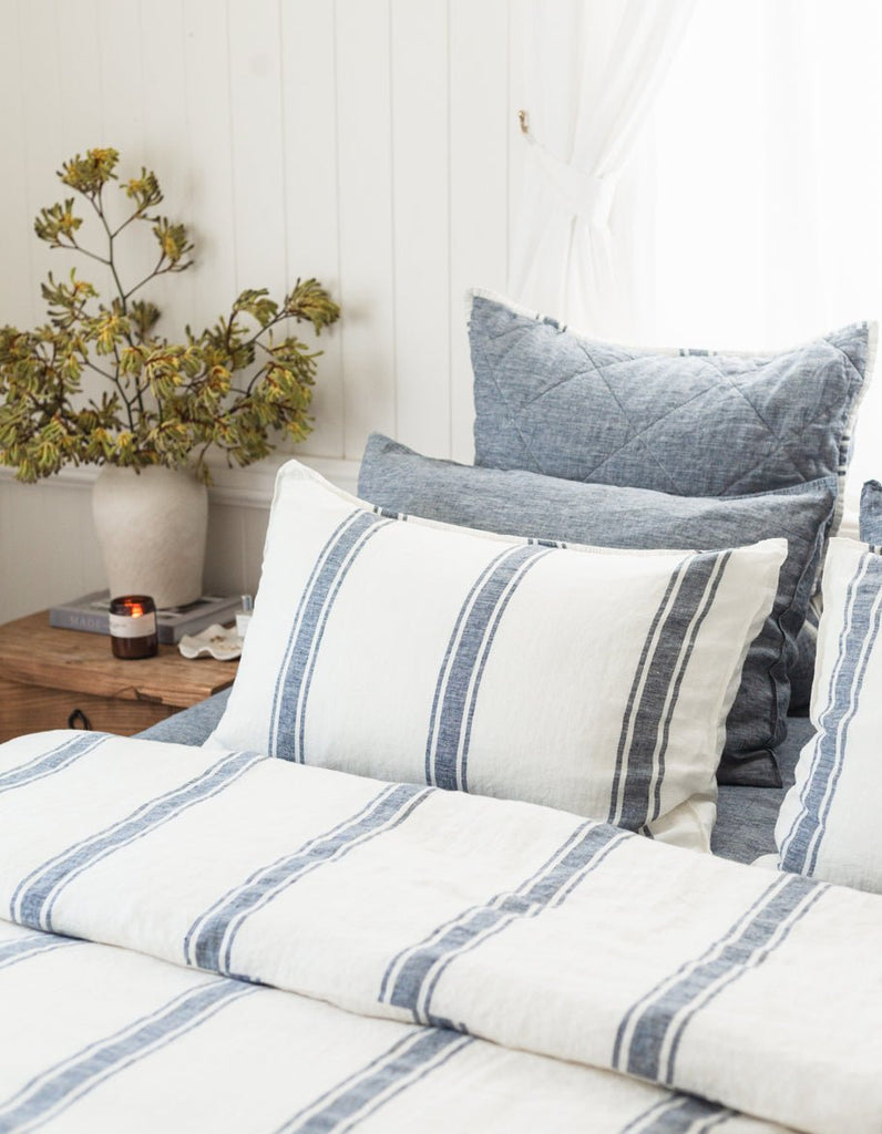 Linen Duvet Cover Set - Indigo Ticking - Salt Living