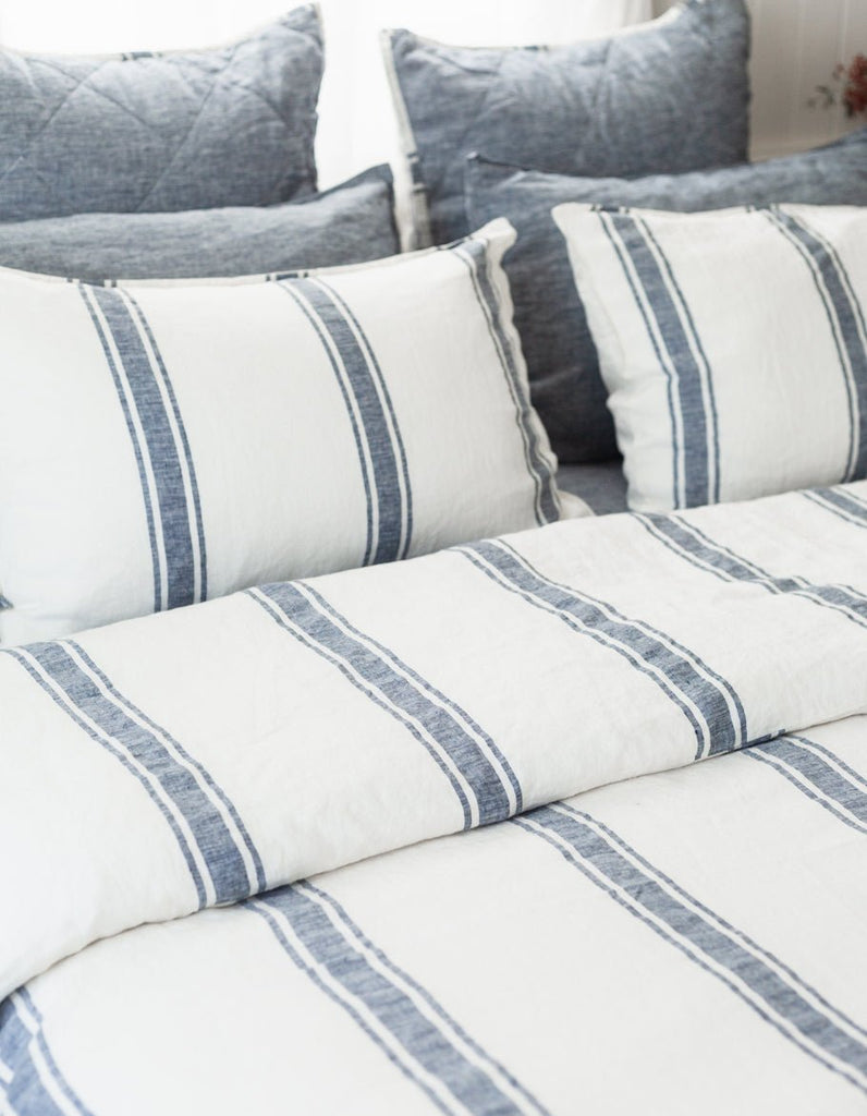 Linen Duvet Cover Set - Indigo Ticking - Salt Living