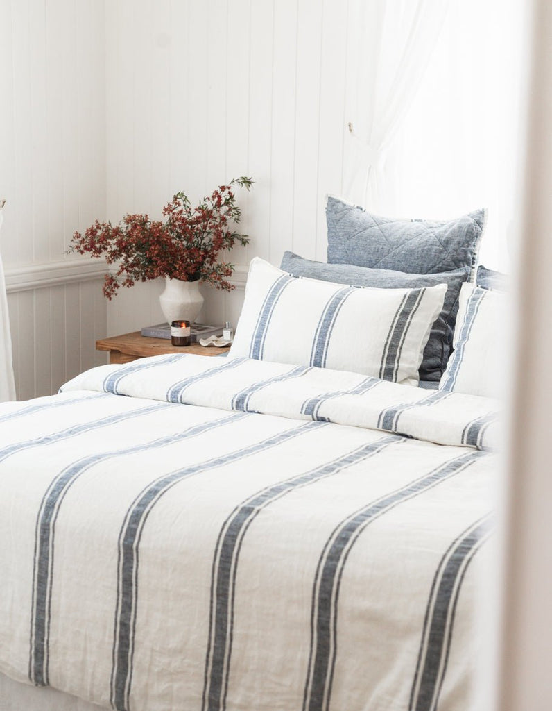 Linen Duvet Cover Set - Indigo Ticking - Salt Living