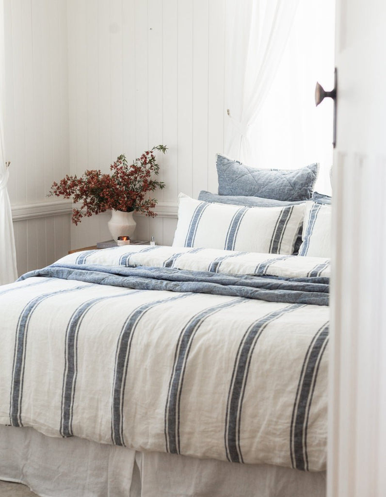 Linen Duvet Cover Set - Indigo Ticking - Salt Living