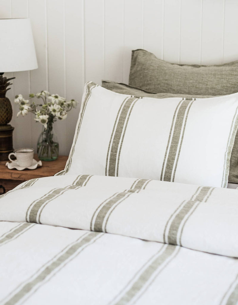 Linen Duvet Cover Set - Kelp Ticking - Salt Living