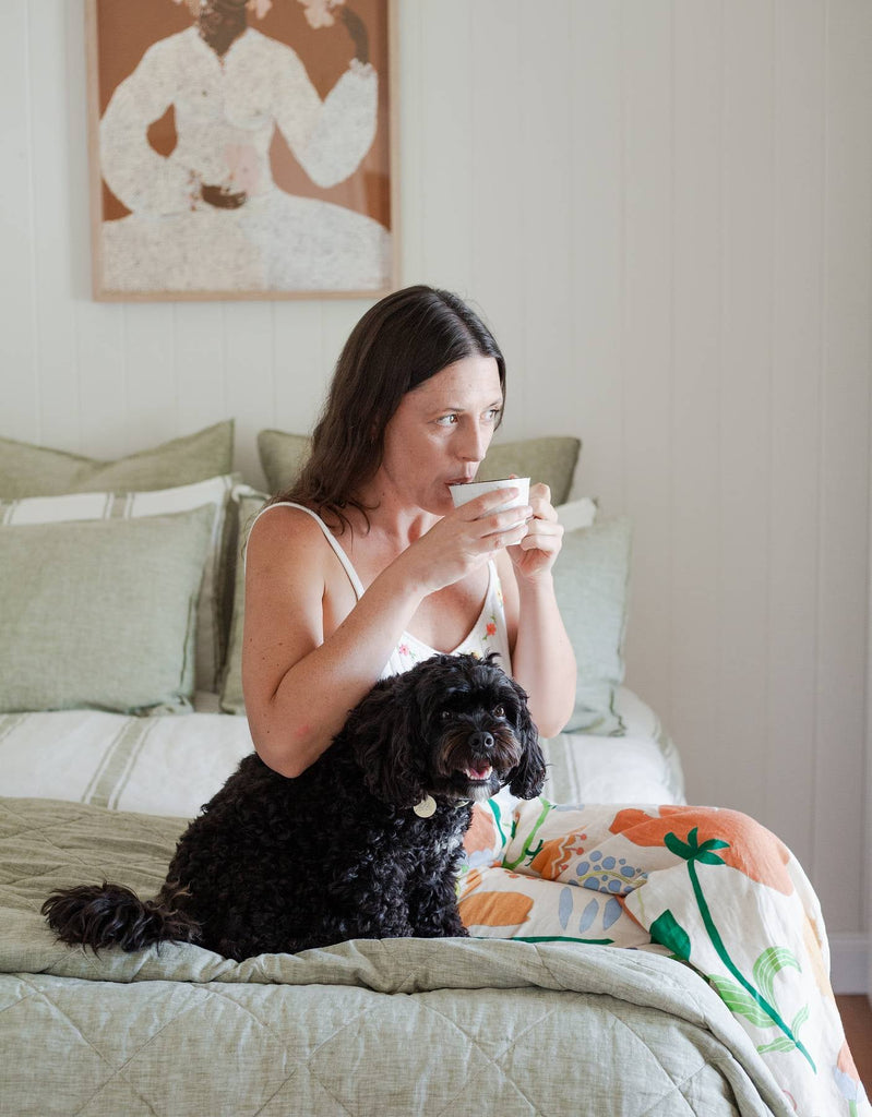 Linen Duvet Cover Set - Kelp Ticking - Salt Living