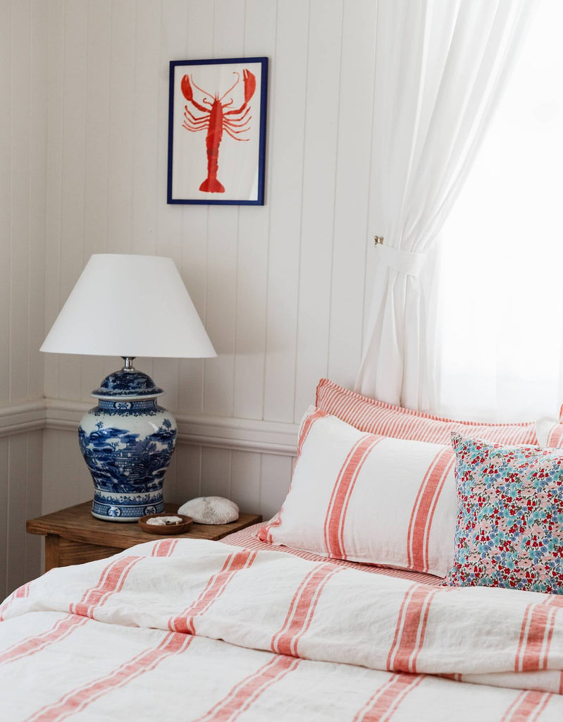 Linen Duvet Cover Set - Red Coral Ticking - Salt Living