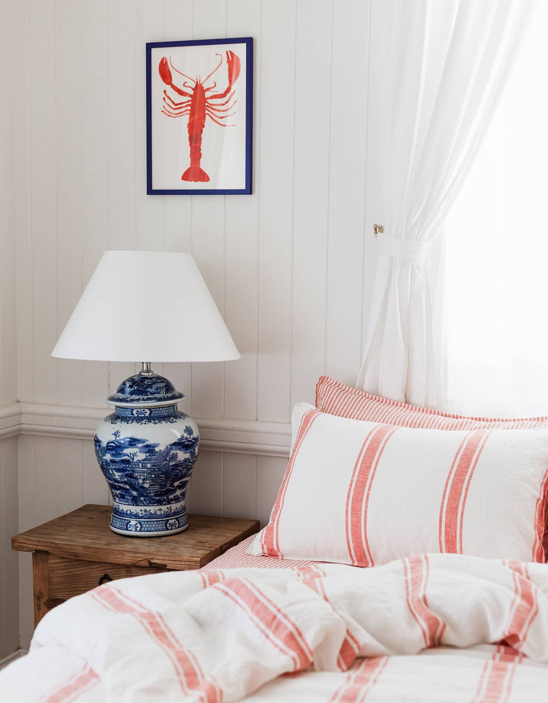 Linen Duvet Cover Set - Red Coral Ticking - Salt Living