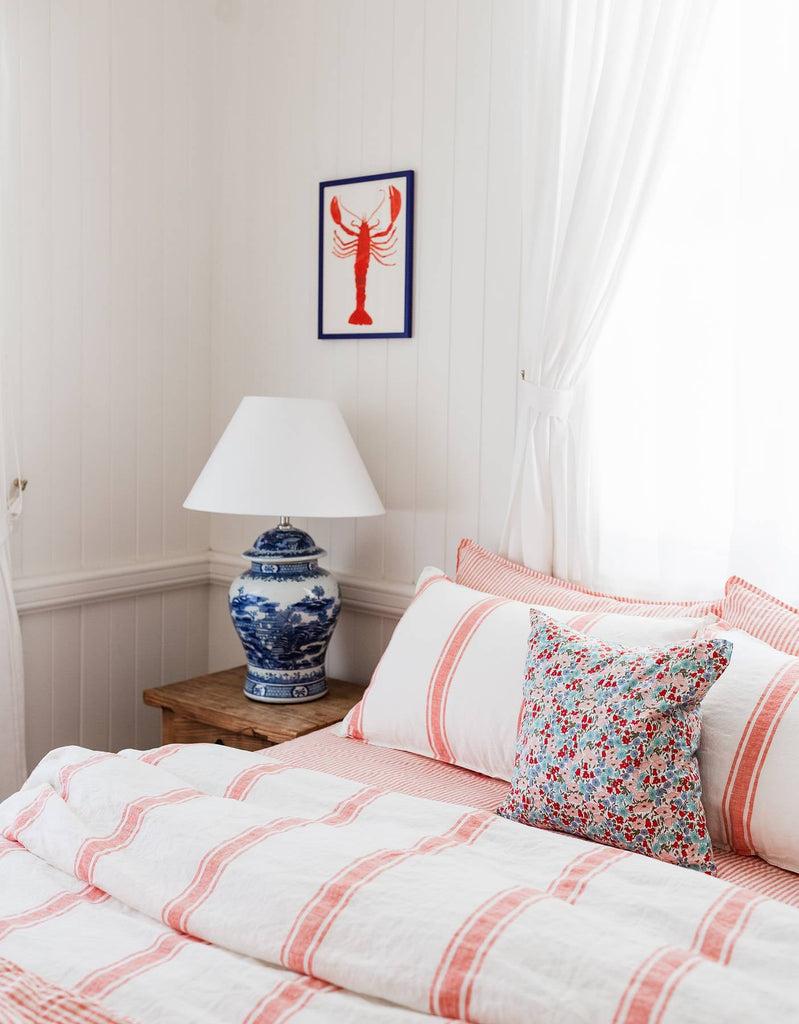 Linen Duvet Cover Set - Red Coral Ticking - Salt Living