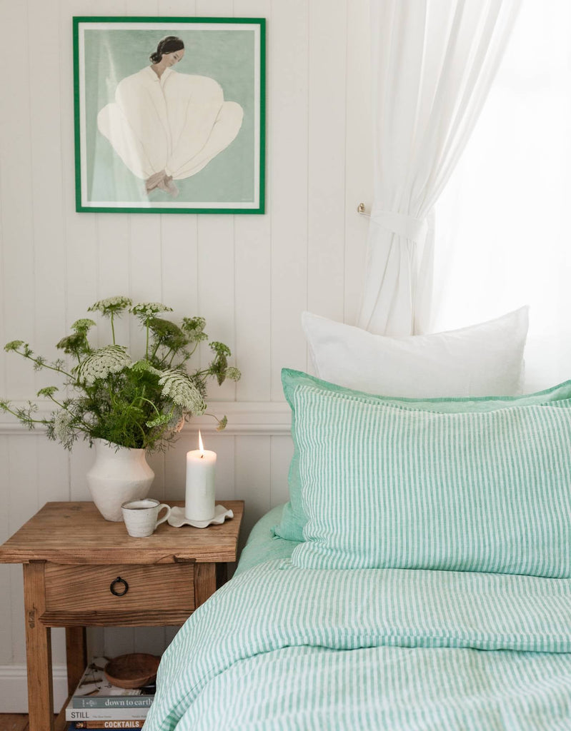Linen Duvet Cover Set - Sea Green Stripe - Salt Living